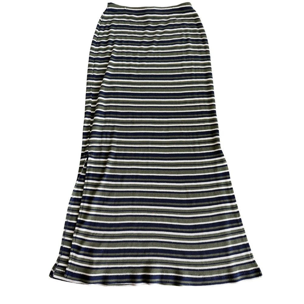 Vintage Carolina Colours Striped Stretchy Maxi Skirt Blue Green Size Small